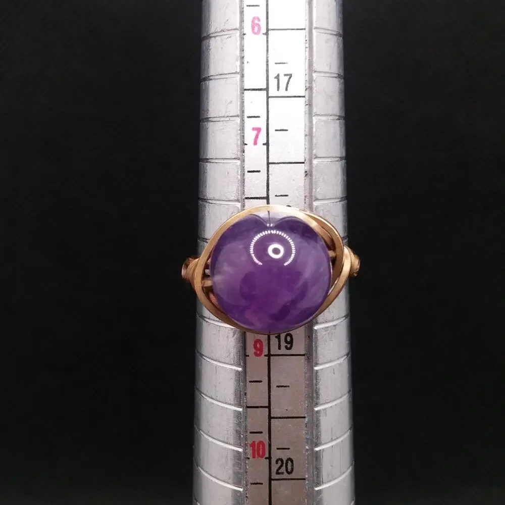 Artisan Amethyst Copper Ring Solitaire Wire Wrapped 12mm Gemstone Sz 8 NEW